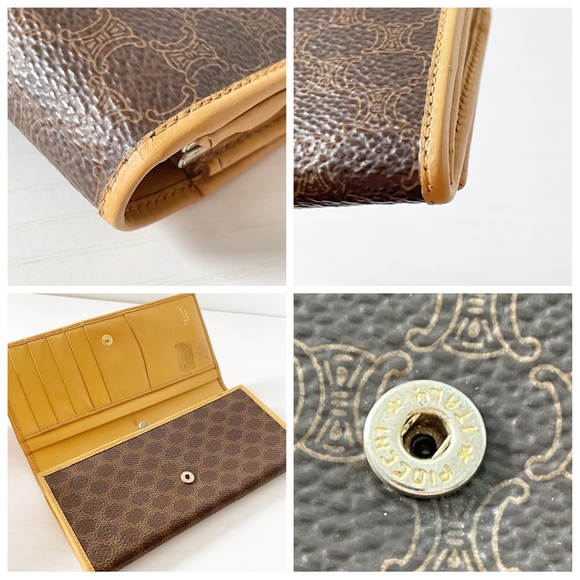 Celine brown macadam canvas and tan leather long snap wallet vintage - Picture 4 of 8